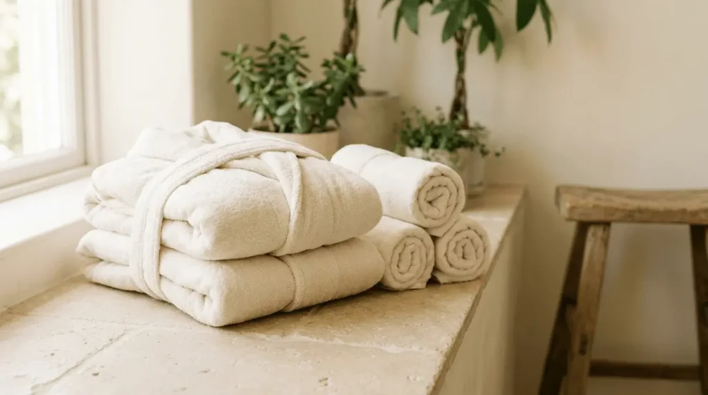 Albornoces y toallas para spas y balnearios.